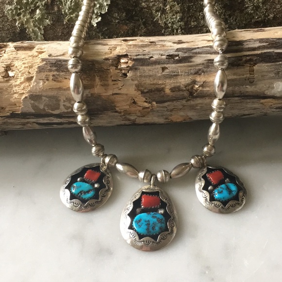 Jewelry - Vintage Native American Turquoise Coral Necklace
